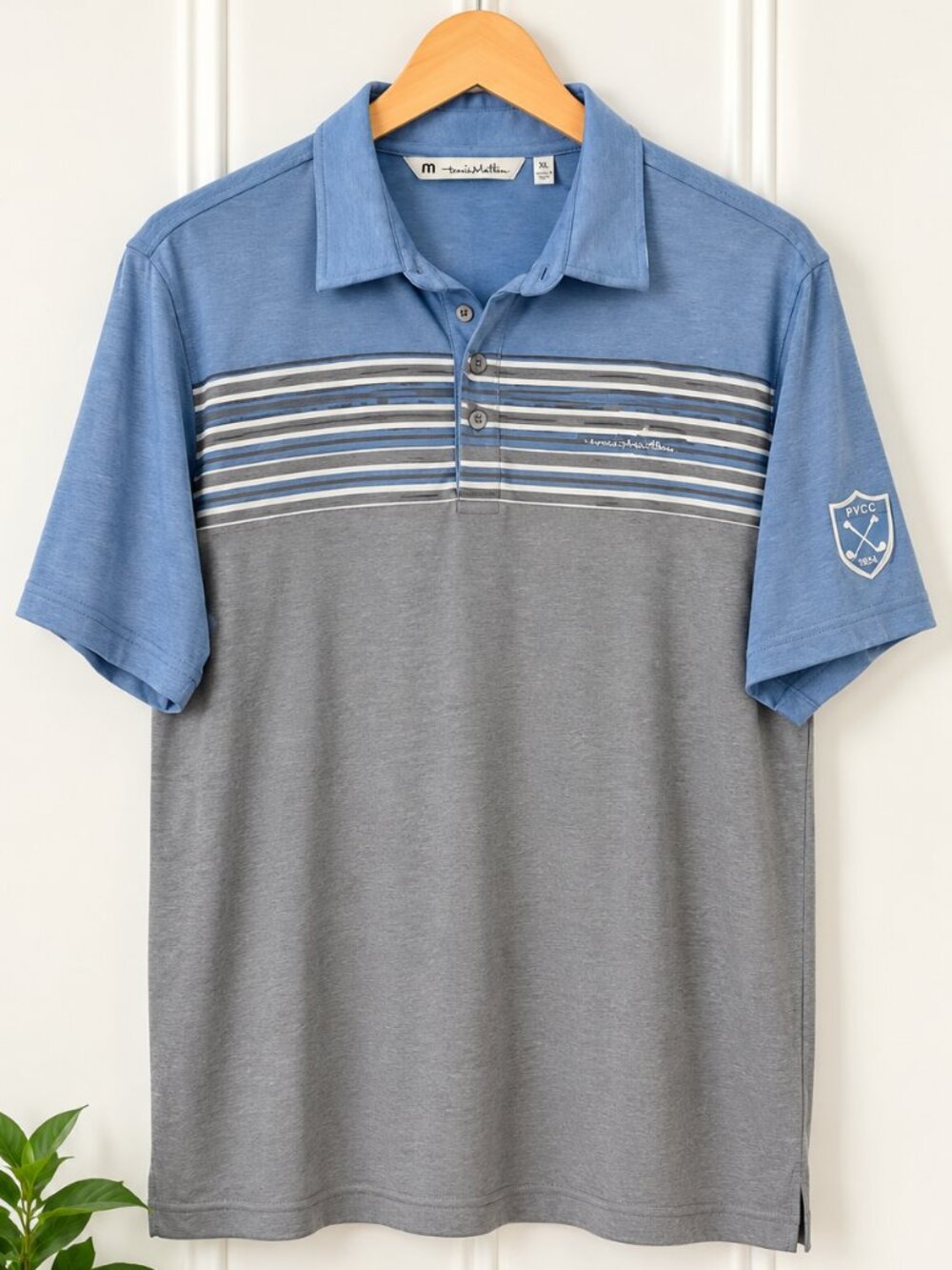 TravisMathew Pima Cotton Golf Polo Men’s XL Blue Gray Striped Country Club